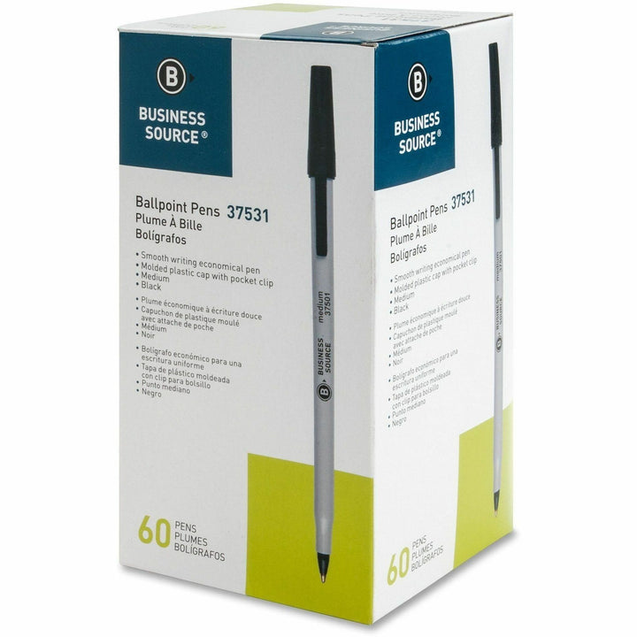 Image of Business Source 37531CT Ballpoint Stick Pens, Medium Pen Point, Black Ink, Tungsten Carbide, Brass Tip, Writing, 8 / Carton