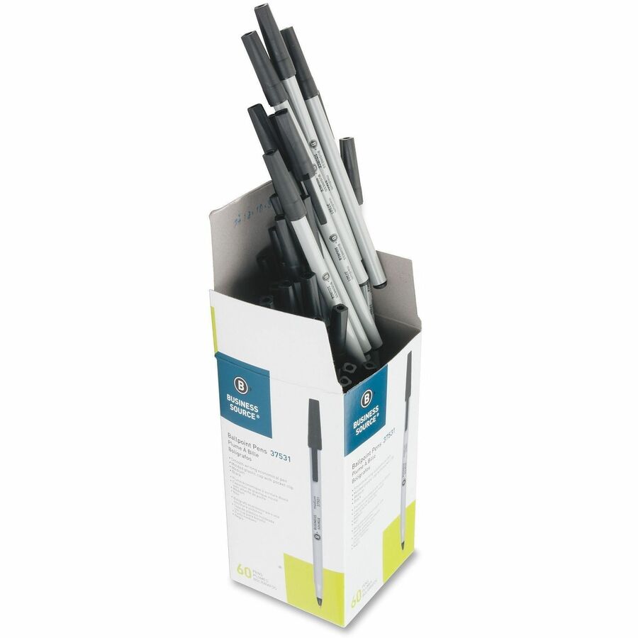 Image of Business Source 37531CT Ballpoint Stick Pens, Medium Pen Point, Black Ink, Tungsten Carbide, Brass Tip, Writing, 8 / Carton