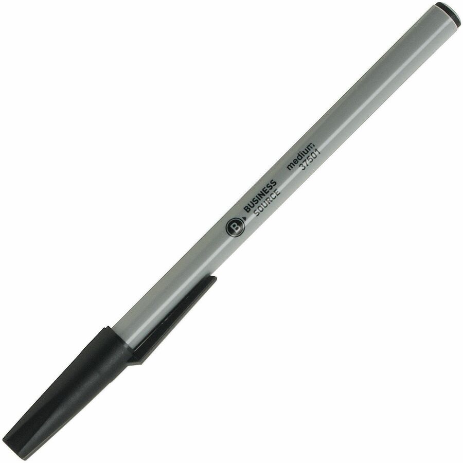Image of Business Source 37531CT Ballpoint Stick Pens, Medium Pen Point, Black Ink, Tungsten Carbide, Brass Tip, Writing, 8 / Carton