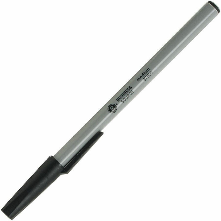 Image of Business Source 37531CT Ballpoint Stick Pens, Medium Pen Point, Black Ink, Tungsten Carbide, Brass Tip, Writing, 8 / Carton