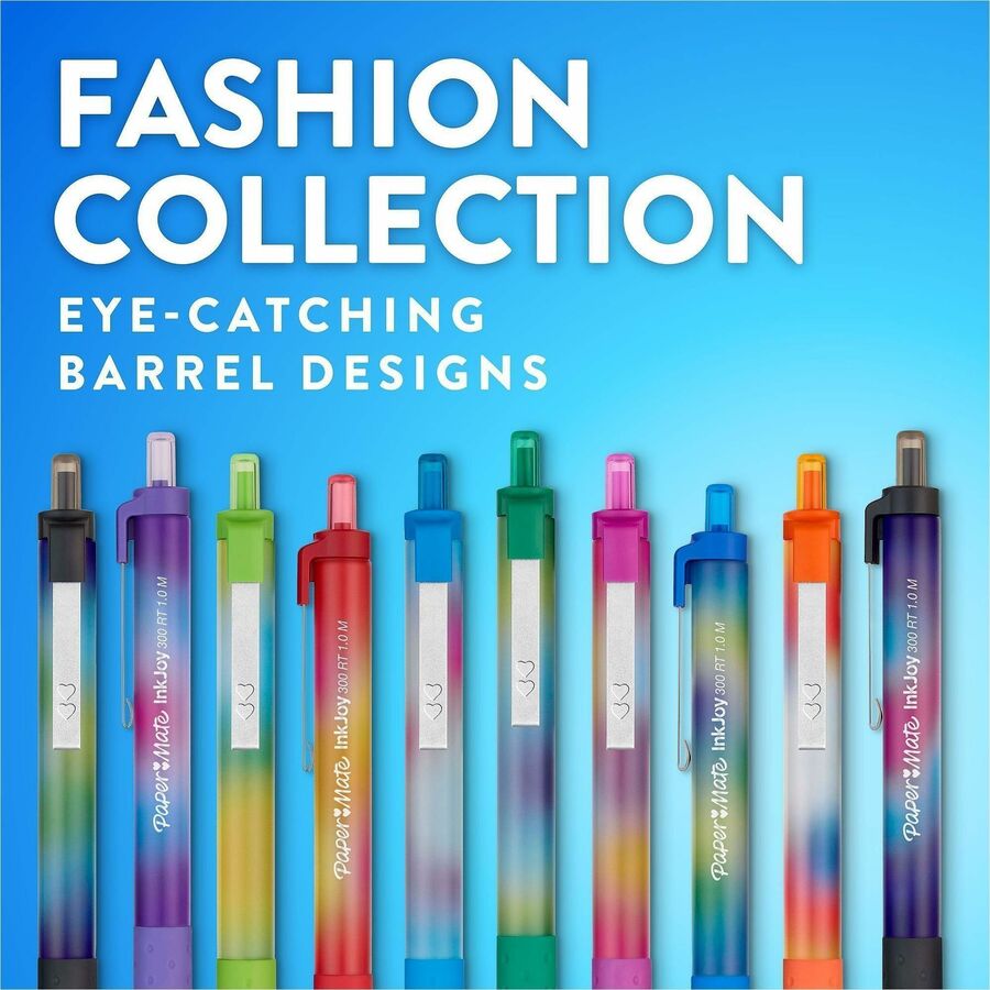 Image of Paper Mate 2226844 InkJoy 300 RT Pen Fashion-wrap Barrel, 1.0 mm Medium Pen Point, Retractable, Fashion Assorted Ink, Writing, 14 / Pack