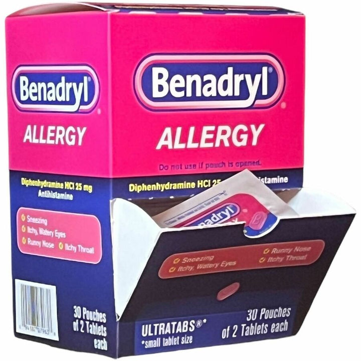 Image of Lil' Drug Store 64068 Benadryl Allergy Relief Medication, For Allergy, Sneezing, Runny Nose, Itchy Eyes, Hives, Motion Sickness, 30 / Box