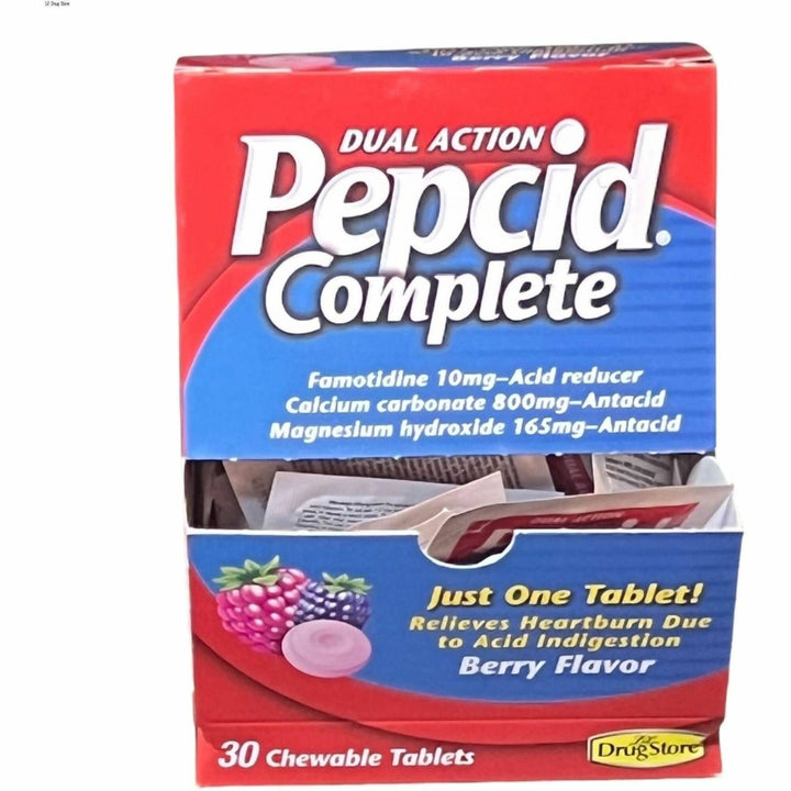 Image of Lil' Drug Store 64228 Single Dose Pepcid Complete, For Heartburn, Acid Indigestion, Sour Stomach, First Aid, Berry, 30 / Box