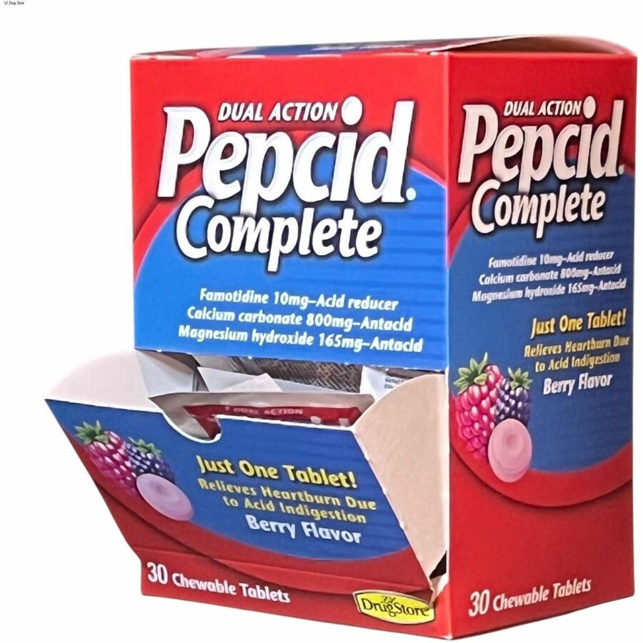 Image of Lil' Drug Store 64228 Single Dose Pepcid Complete, For Heartburn, Acid Indigestion, Sour Stomach, First Aid, Berry, 30 / Box