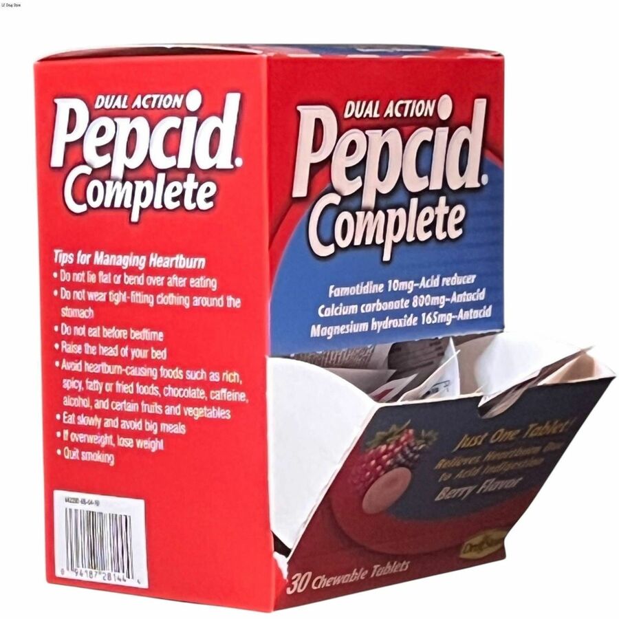 Image of Lil' Drug Store 64228 Single Dose Pepcid Complete, For Heartburn, Acid Indigestion, Sour Stomach, First Aid, Berry, 30 / Box