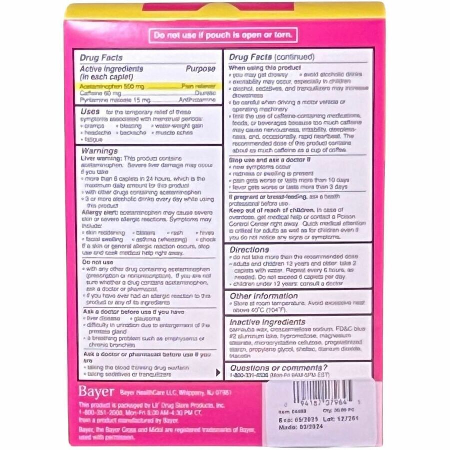 Image of Lil' Drug Store 64458 Midol Menstrual Symptom Relief, For Menstrual Cramp, Bloating, Headache, Backache, 30 / Box