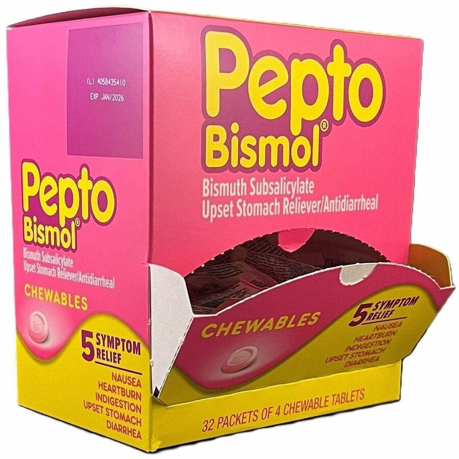 Image of Lil' Drug Store 00201 Pepto-Bismol Chewable Tablets, For Upset Stomach, Diarrhea, Nausea, Heartburn, Indigestion, 32 / Box
