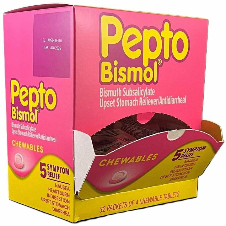 Image of Lil' Drug Store 00201 Pepto-Bismol Chewable Tablets, For Upset Stomach, Diarrhea, Nausea, Heartburn, Indigestion, 32 / Box