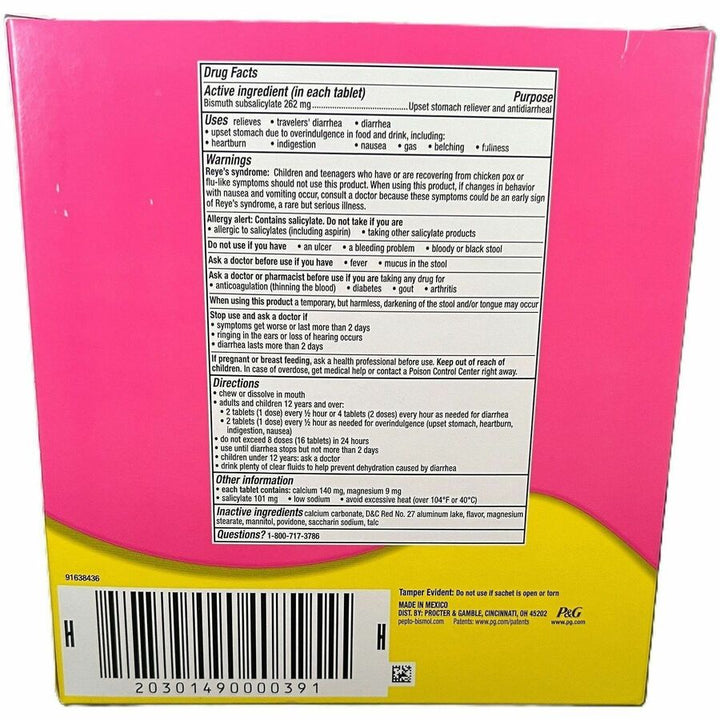Image of Lil' Drug Store 00201 Pepto-Bismol Chewable Tablets, For Upset Stomach, Diarrhea, Nausea, Heartburn, Indigestion, 32 / Box