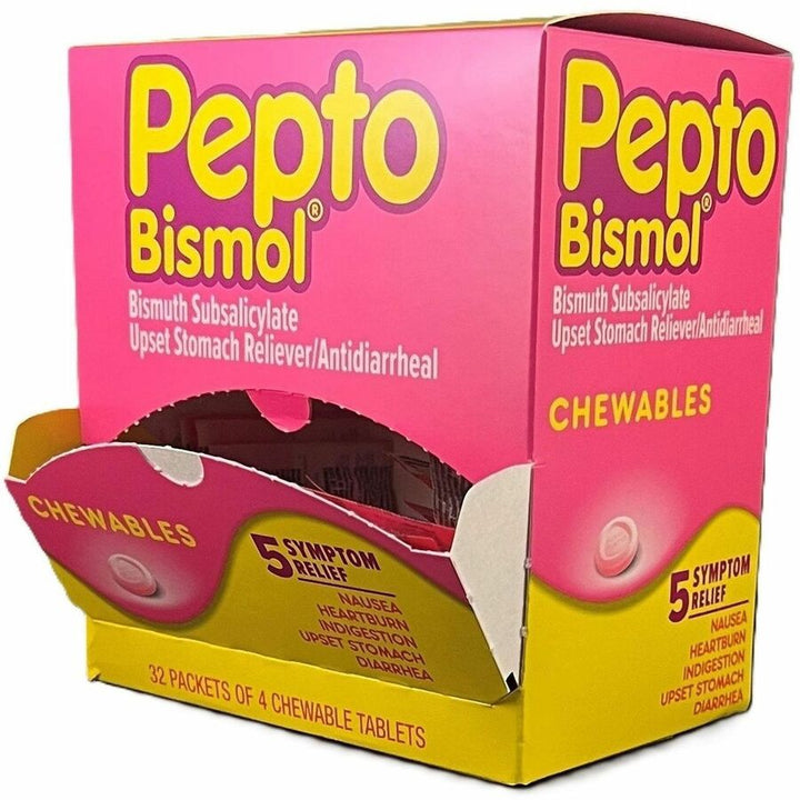 Image of Lil' Drug Store 00201 Pepto-Bismol Chewable Tablets, For Upset Stomach, Diarrhea, Nausea, Heartburn, Indigestion, 32 / Box