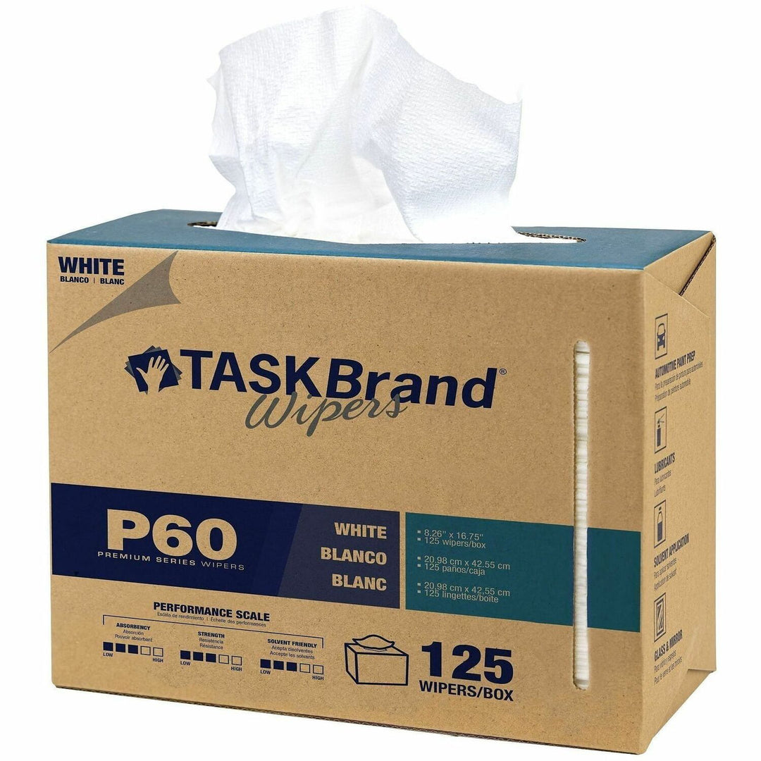 Image of Genuine Joe 01301 Hydroknit Towel Wipers, For Multipurpose, Low Linting, Absorbent, Solvent Resistant, Versatile, White, 125/Box, 1 Carton