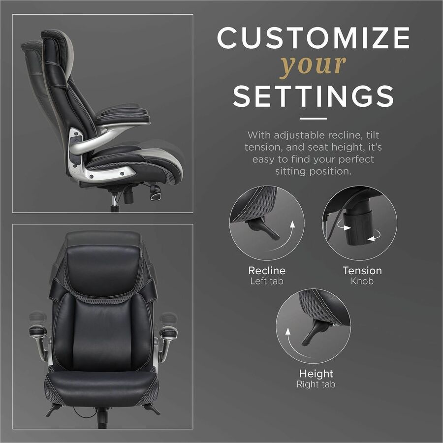 Image of Lorell 47923 Lumbar Foam Executive Chair, 5-star Base, Black, Memory Foam, Bonded Leather, Armrest, 1 Each