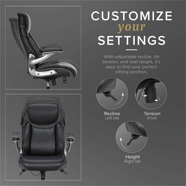 Image of Lorell 47923 Lumbar Foam Executive Chair, 5-star Base, Black, Memory Foam, Bonded Leather, Armrest, 1 Each