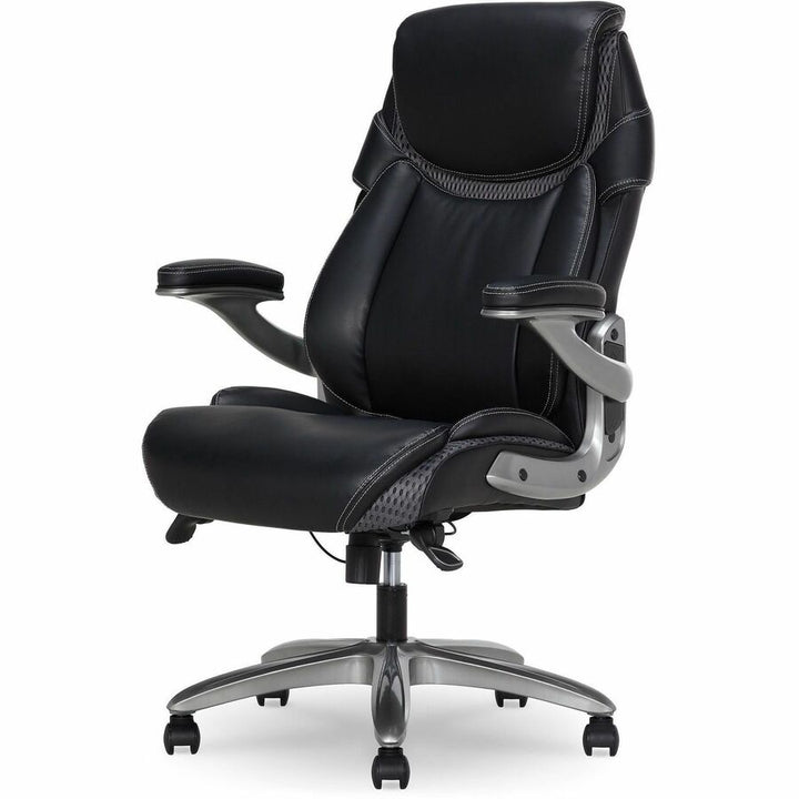 Image of Lorell 47923 Lumbar Foam Executive Chair, 5-star Base, Black, Memory Foam, Bonded Leather, Armrest, 1 Each