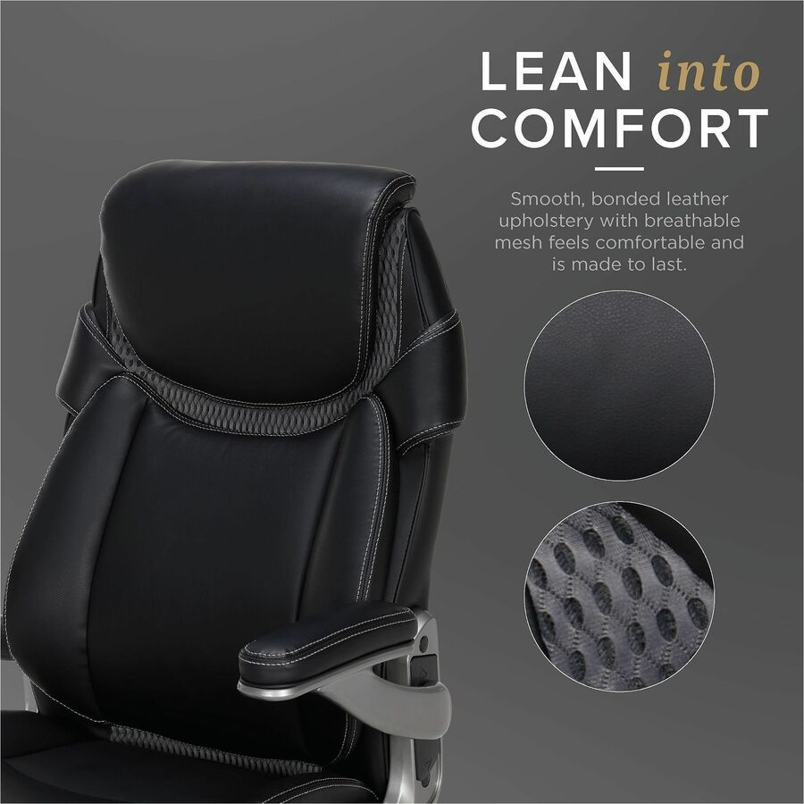 Image of Lorell 47923 Lumbar Foam Executive Chair, 5-star Base, Black, Memory Foam, Bonded Leather, Armrest, 1 Each