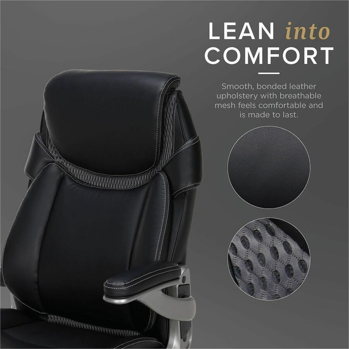 Image of Lorell 47923 Lumbar Foam Executive Chair, 5-star Base, Black, Memory Foam, Bonded Leather, Armrest, 1 Each
