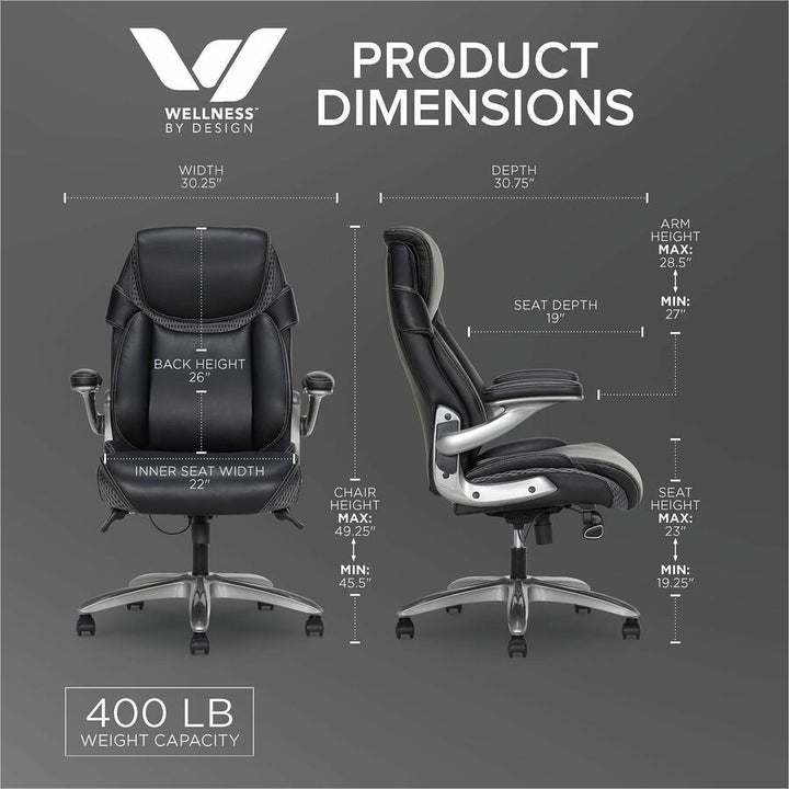 Image of Lorell 47923 Lumbar Foam Executive Chair, 5-star Base, Black, Memory Foam, Bonded Leather, Armrest, 1 Each