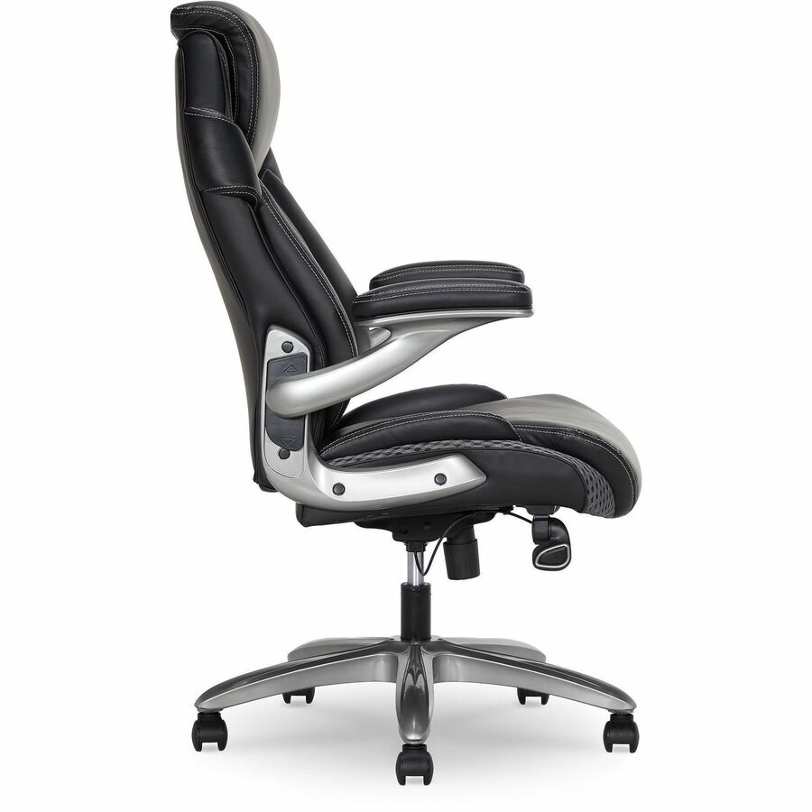 Image of Lorell 47923 Lumbar Foam Executive Chair, 5-star Base, Black, Memory Foam, Bonded Leather, Armrest, 1 Each