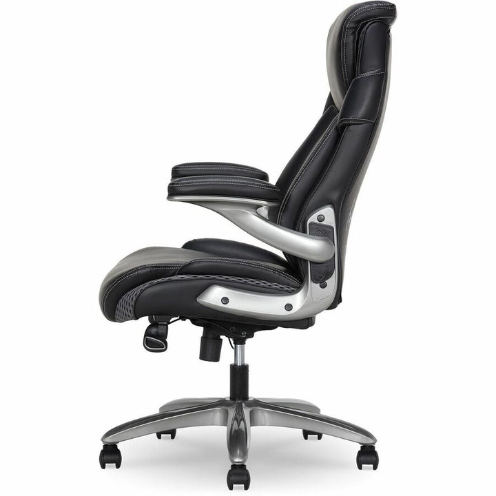 Image of Lorell 47923 Lumbar Foam Executive Chair, 5-star Base, Black, Memory Foam, Bonded Leather, Armrest, 1 Each