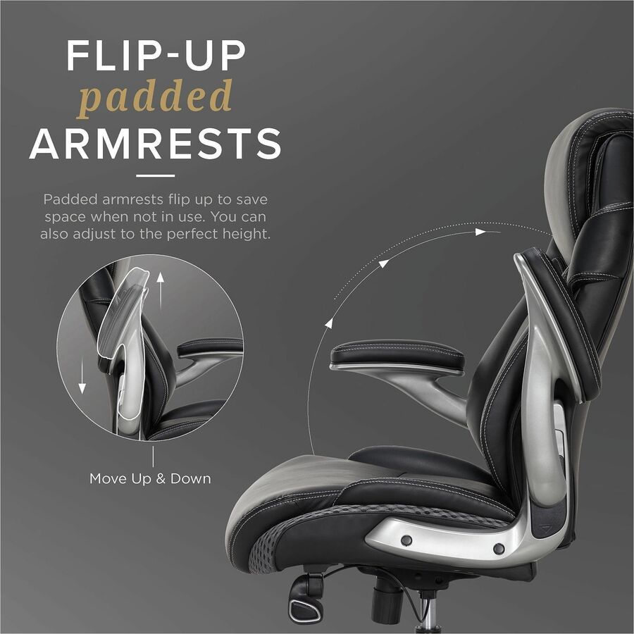 Image of Lorell 47923 Lumbar Foam Executive Chair, 5-star Base, Black, Memory Foam, Bonded Leather, Armrest, 1 Each