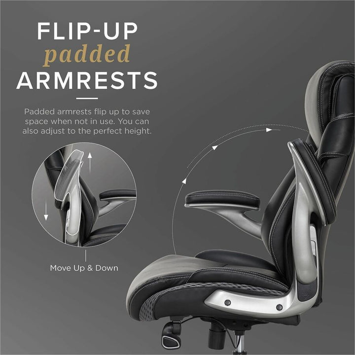 Image of Lorell 47923 Lumbar Foam Executive Chair, 5-star Base, Black, Memory Foam, Bonded Leather, Armrest, 1 Each