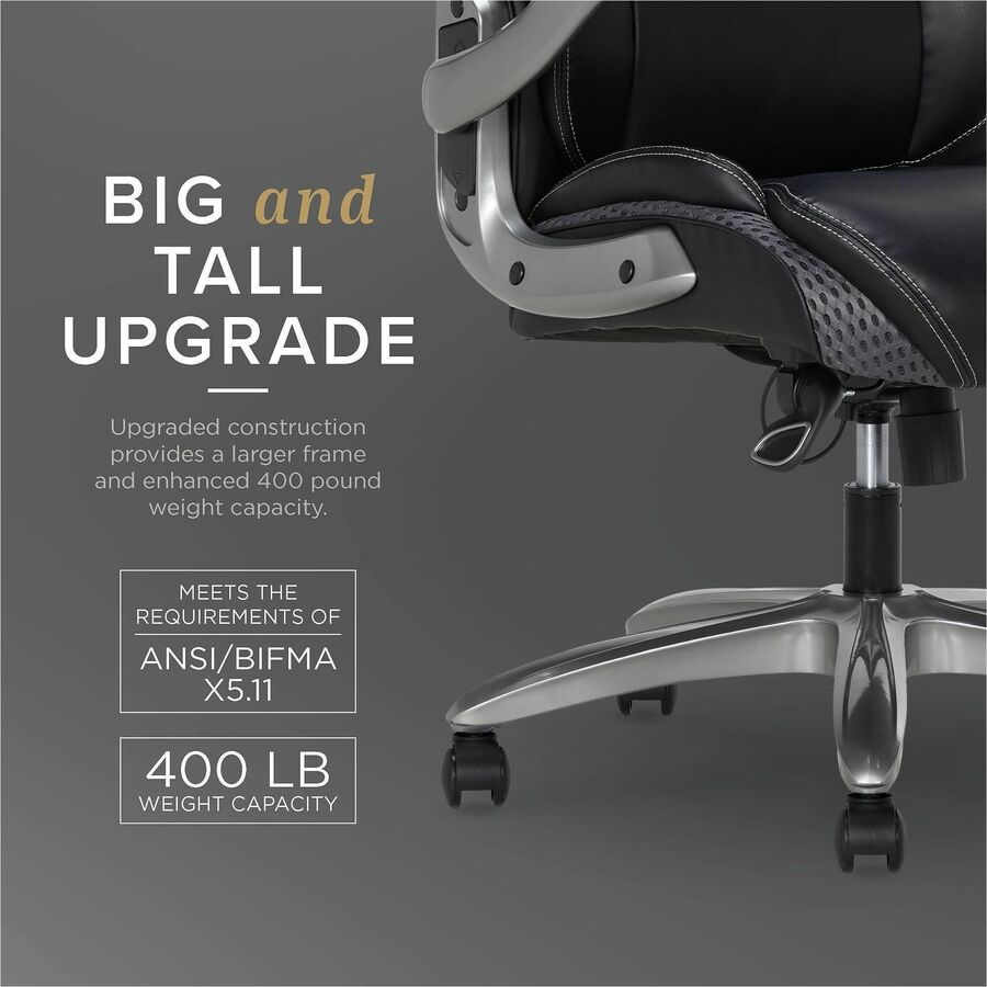 Image of Lorell 47923 Lumbar Foam Executive Chair, 5-star Base, Black, Memory Foam, Bonded Leather, Armrest, 1 Each