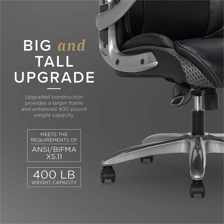 Image of Lorell 47923 Lumbar Foam Executive Chair, 5-star Base, Black, Memory Foam, Bonded Leather, Armrest, 1 Each