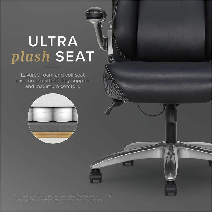 Image of Lorell 47923 Lumbar Foam Executive Chair, 5-star Base, Black, Memory Foam, Bonded Leather, Armrest, 1 Each