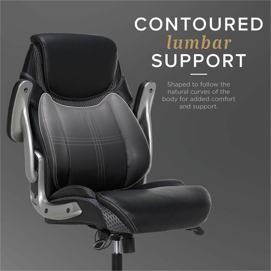 Image of Lorell 47923 Lumbar Foam Executive Chair, 5-star Base, Black, Memory Foam, Bonded Leather, Armrest, 1 Each