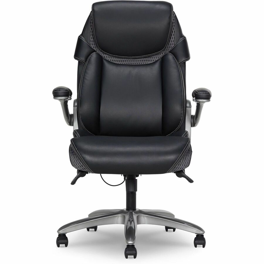 Image of Lorell 47923 Lumbar Foam Executive Chair, 5-star Base, Black, Memory Foam, Bonded Leather, Armrest, 1 Each