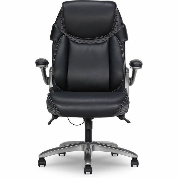 Image of Lorell 47923 Lumbar Foam Executive Chair, 5-star Base, Black, Memory Foam, Bonded Leather, Armrest, 1 Each