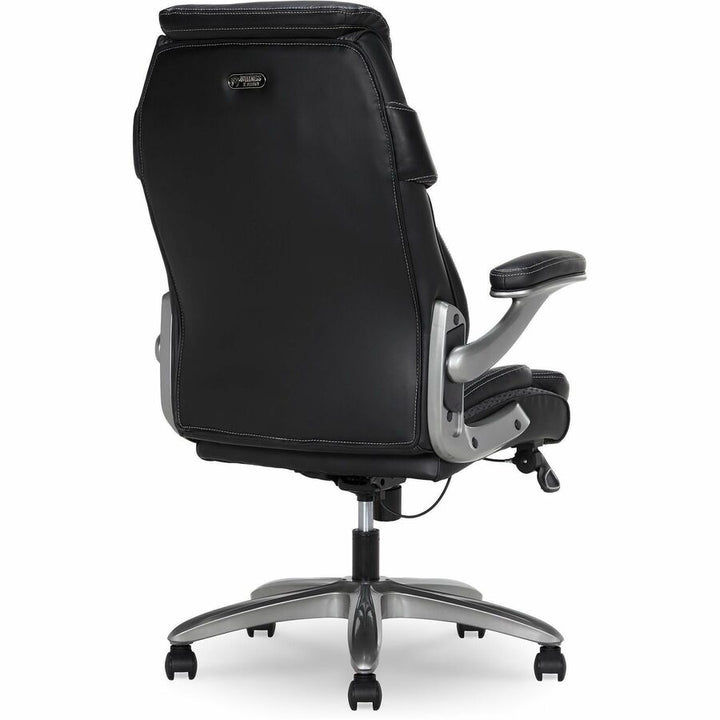 Image of Lorell 47923 Lumbar Foam Executive Chair, 5-star Base, Black, Memory Foam, Bonded Leather, Armrest, 1 Each