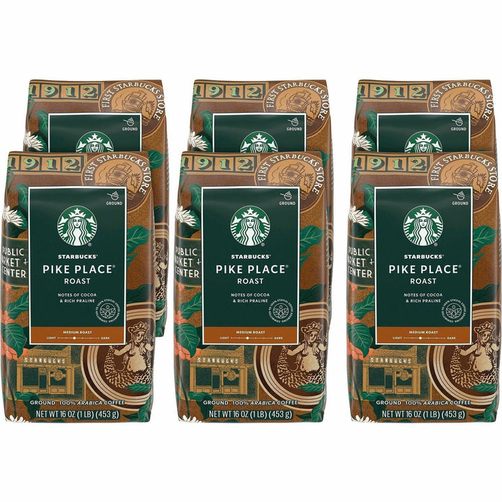 Image of Starbucks 12411954CT Pike Place Ground Coffee, Medium, Ground, Pike Place Roast, 6 / Carton