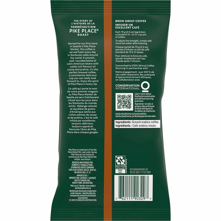Image of Starbucks 12411954CT Pike Place Ground Coffee, Medium, Ground, Pike Place Roast, 6 / Carton