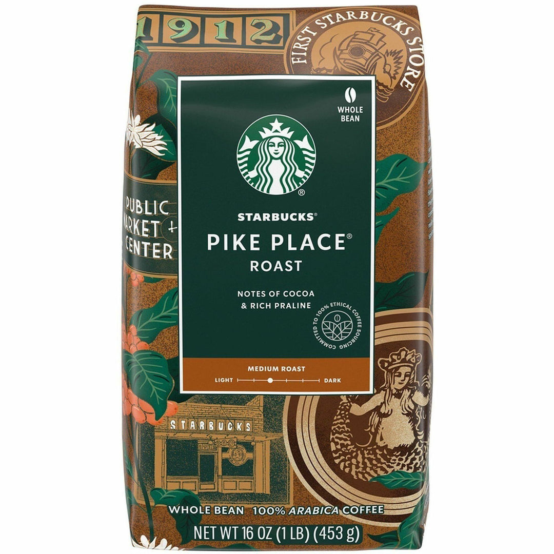 Image of Starbucks 12411946CT Pike Place Roast Whole Bean Coffee, Medium, Whole Bean, Pike Place, 6 / Carton