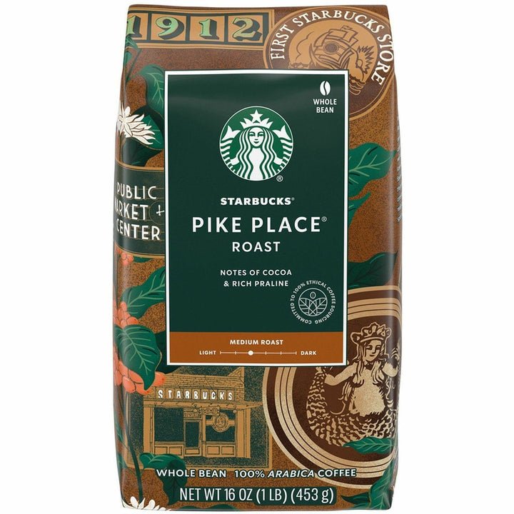 Image of Starbucks 12411946CT Pike Place Roast Whole Bean Coffee, Medium, Whole Bean, Pike Place, 6 / Carton