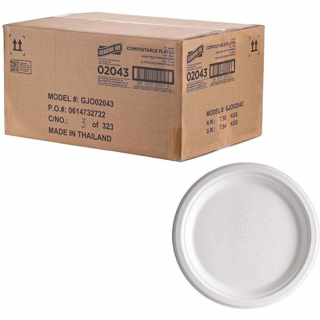 Image of Genuine Joe 02043 BPI Certified Compostable Paper Plate