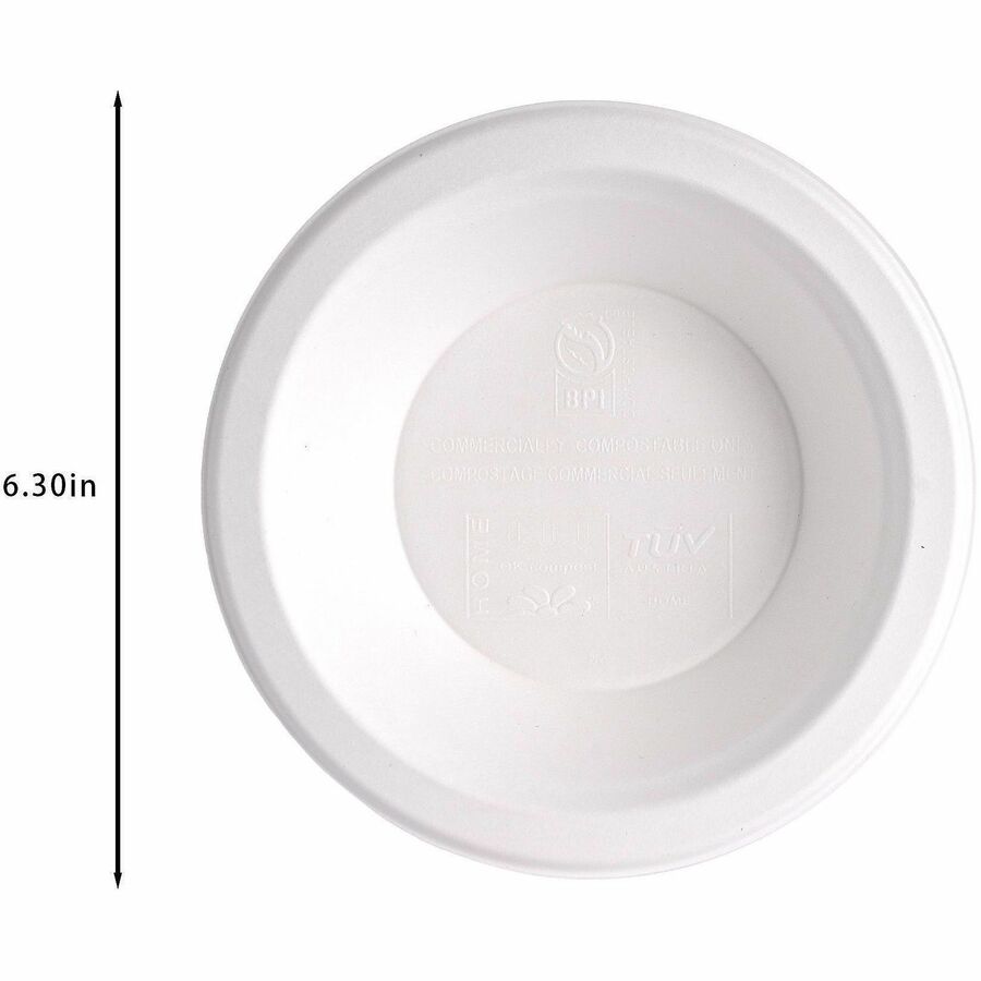 Image of Genuine Joe 02046 BPI Certified Compostable Paper Bowl, Breakroom, Food, Disposable, Microwave Safe, White, Sugarcane, Paper Body, 1 Carton