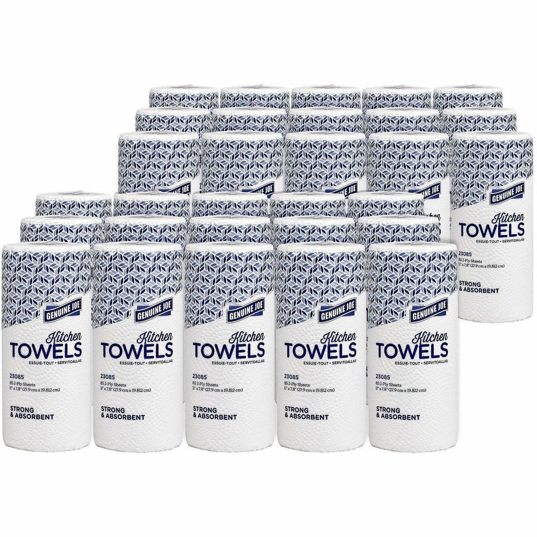Image of Genuine Joe 23085 Kitchen Roll Paper Towels, 2 Ply, 11" W x 93.60" Length, White, Paper, 30 Rolls Per Roll, 100 Towels/Roll, 1 Carton