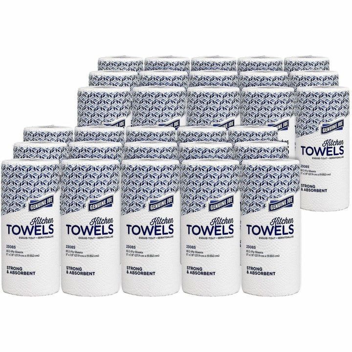 Image of Genuine Joe 23085 Kitchen Roll Paper Towels, 2 Ply, 11" W x 93.60" Length, White, Paper, 30 Rolls Per Roll, 100 Towels/Roll, 1 Carton