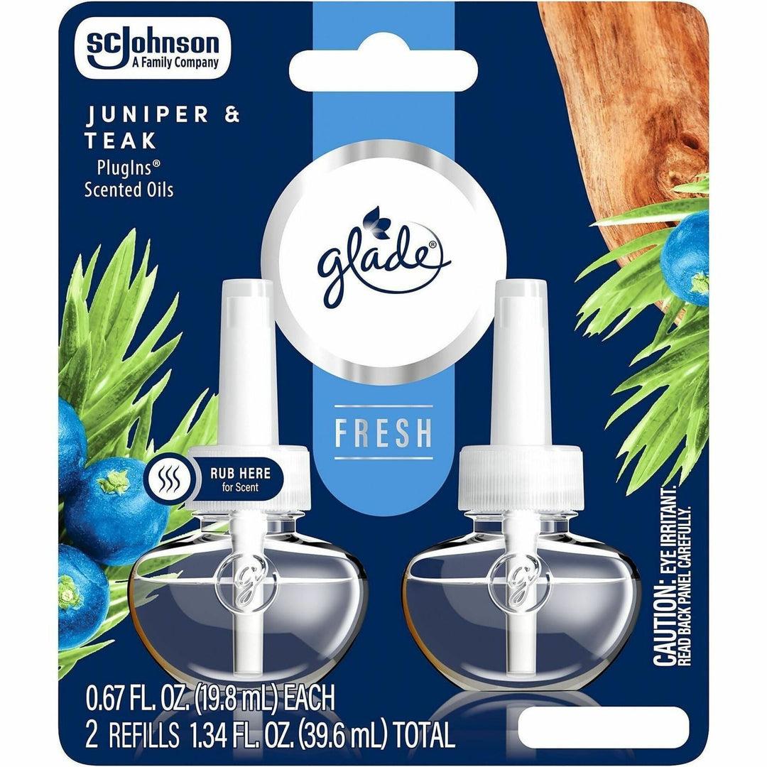 Image of Glade 397751 PlugIns Refill, Oil, Juniper & Teak, Phthalate-free, Paraben-free, Formaldehyde-free, Nitro Musk Free, 2 / Pack