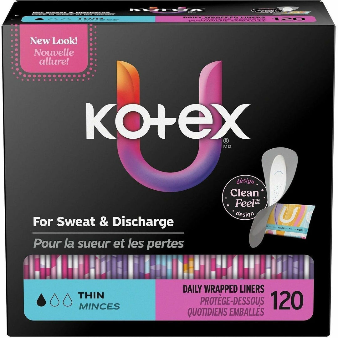 Image of U by Kotex 58311 Wrapped Panty Liners, Light, Absorbent, Individually Wrapped, Odor-absorbing, Chlorine-free, 120 / Box
