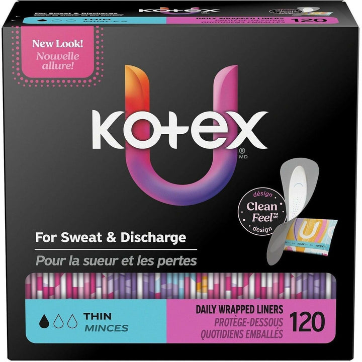 Image of U by Kotex 58311 Wrapped Panty Liners, Light, Absorbent, Individually Wrapped, Odor-absorbing, Chlorine-free, 120 / Box