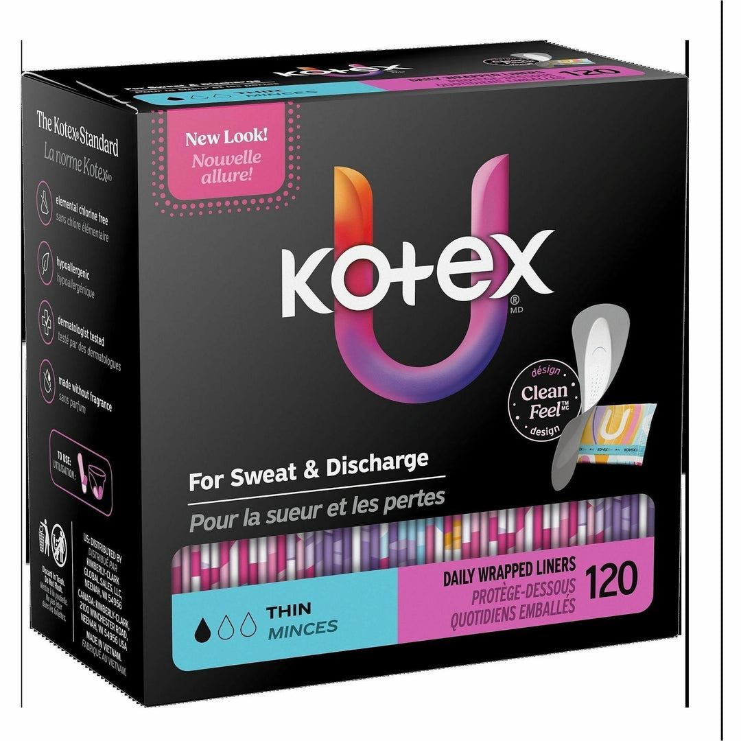 Image of U by Kotex 58311 Wrapped Panty Liners, Light, Absorbent, Individually Wrapped, Odor-absorbing, Chlorine-free, 120 / Box