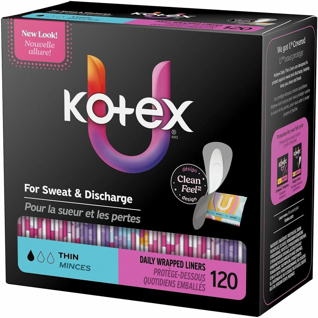 Image of U by Kotex 58311 Wrapped Panty Liners, Light, Absorbent, Individually Wrapped, Odor-absorbing, Chlorine-free, 120 / Box