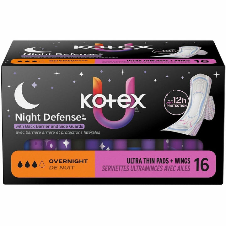 Image of U by Kotex 58229 Ultra Thin Overnight Pads, With Wings, Overnight, Absorbent, Anti-leak, Hypoallergenic, Chlorine-free, 16 / Box