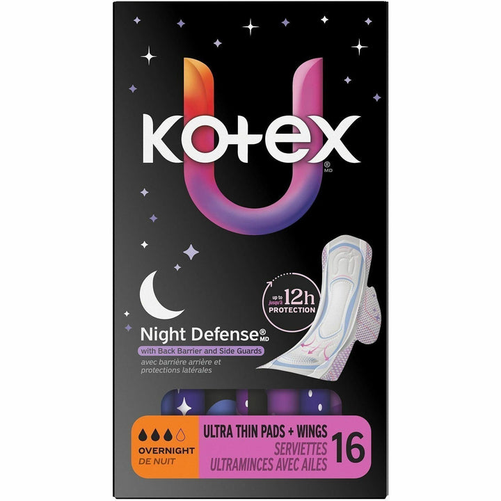 Image of U by Kotex 58229 Ultra Thin Overnight Pads, With Wings, Overnight, Absorbent, Anti-leak, Hypoallergenic, Chlorine-free, 16 / Box