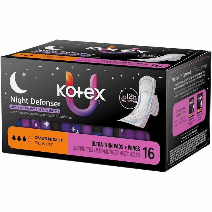 Image of U by Kotex 58229 Ultra Thin Overnight Pads, With Wings, Overnight, Absorbent, Anti-leak, Hypoallergenic, Chlorine-free, 16 / Box