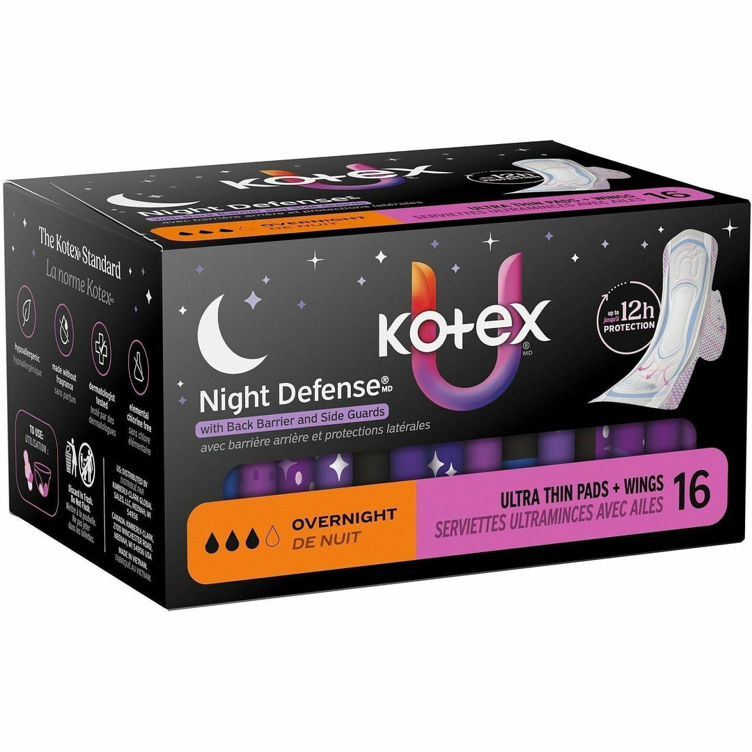 Image of U by Kotex 58229 Ultra Thin Overnight Pads, With Wings, Overnight, Absorbent, Anti-leak, Hypoallergenic, Chlorine-free, 16 / Box