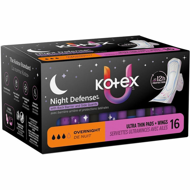 Image of U by Kotex 58229 Ultra Thin Overnight Pads, With Wings, Overnight, Absorbent, Anti-leak, Hypoallergenic, Chlorine-free, 16 / Box
